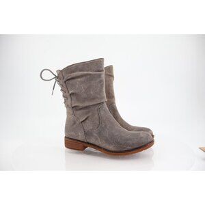 Sofft Sharnell Waterproof Leather Boot Size 6 Gray Suede Side Zip Lace Up Low